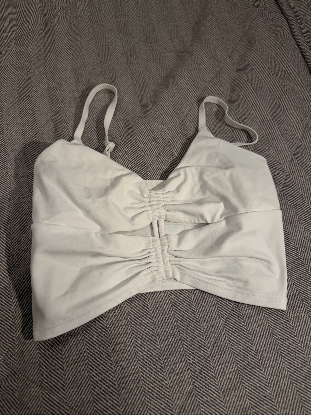 Athleta White Ruched Crop Cami with Adjustable Straps